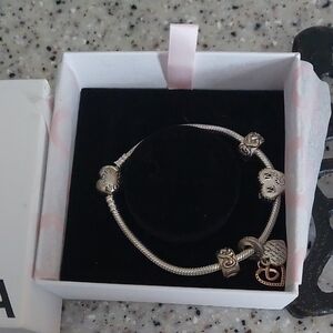 Pandora Silver Bracelet with Gold Charms